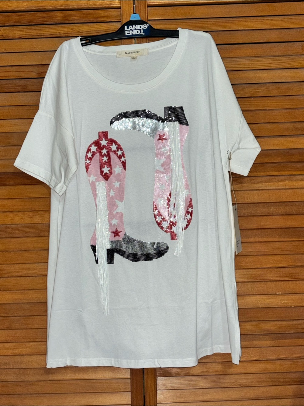 BlueVelvet Sequin Cowboy Boot Fringe T-shirt